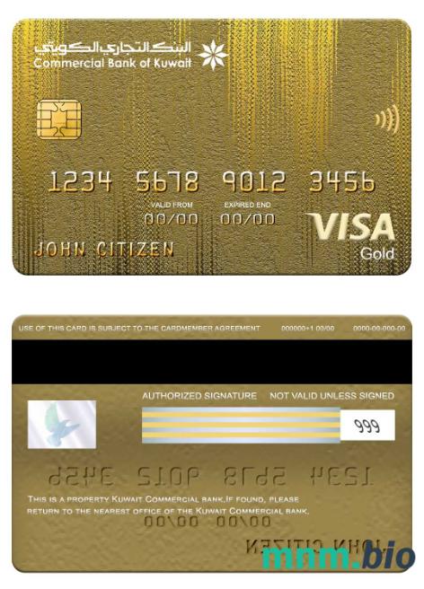 Kuwait Commercial Bank visa złoto karta visa złoto karta przykład w formacie PSD
